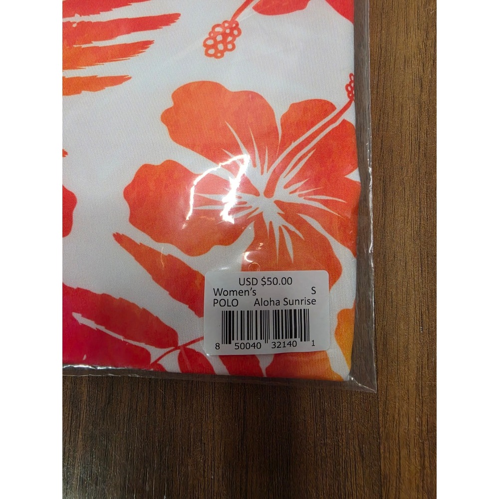 NWT Yatta Golf Polo Small Aloha Sunrise Orange Pink White Floral Hibiscus - Picture 3 of 4